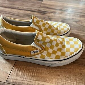 Vans Yellow and White Checkered Slip-On Shoes